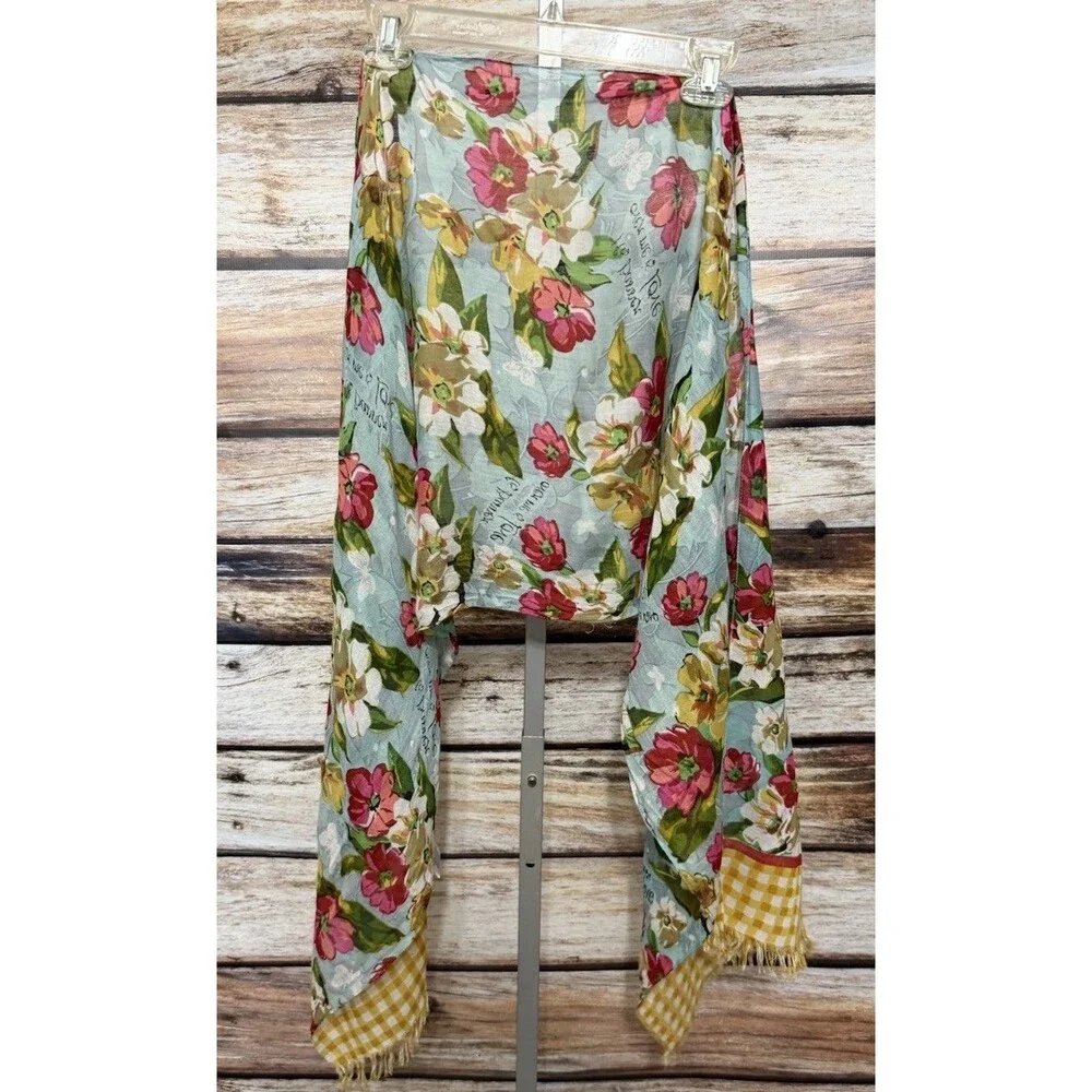 Christian Floral Lightweight Scarf His Banner Over Me Is Love Green Pink